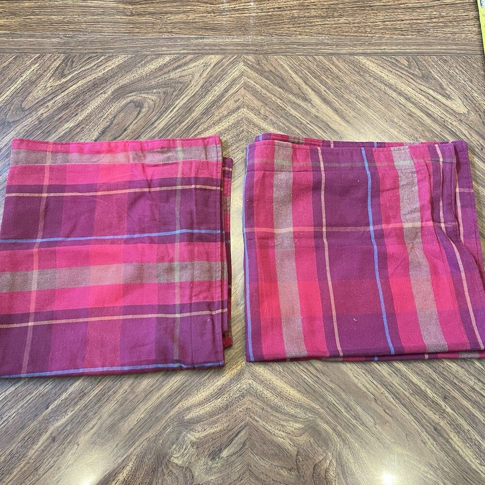 VTG Pair CHAPS Ralph Lauren HOME Summerton Red Tartan Plaid Euro Pillow Sham